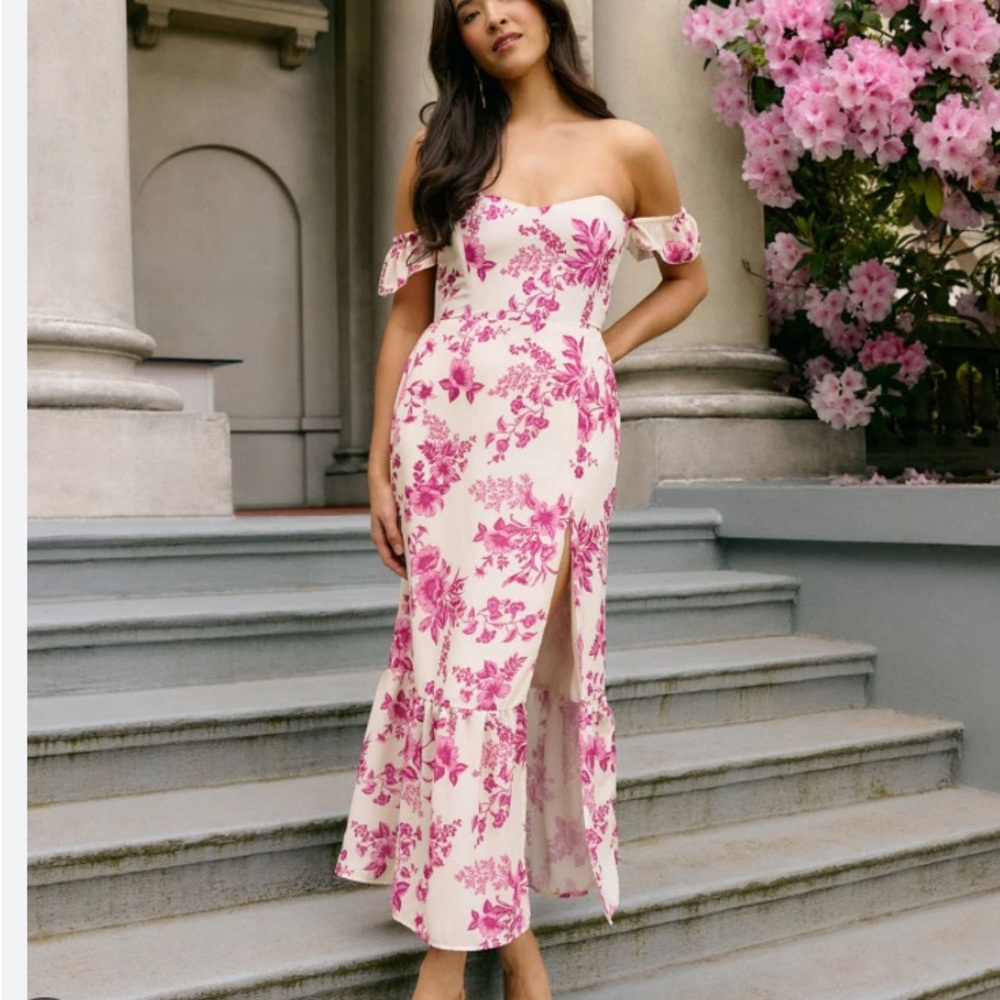 Park & Fifth Off-Shoulder Pink Floral Midi Dress
